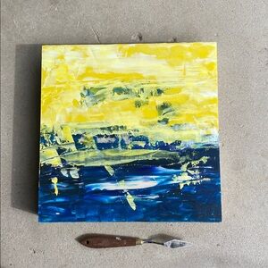 Abstract Yellow and Blue Sunset  Art Piece